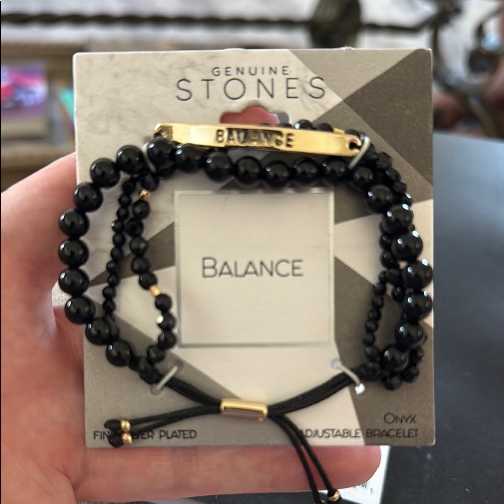 Black Onyx Adjustable Bracelet with Gold Accents